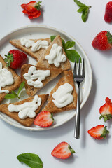 Healthy food breakfast strawberry toast with butter cream