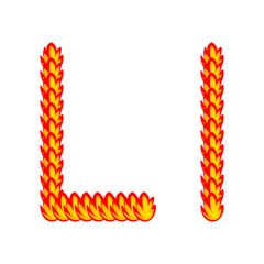 Illustration vector cartoon of "L" alphabet letter in the shape of hot fire. Cartoon simple modern design