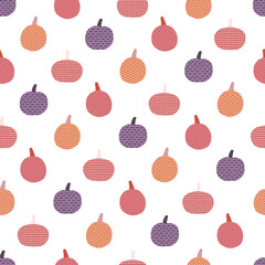 Colorful Fall Polka Dot And Striped Pumpkins Seamless Pattern Background