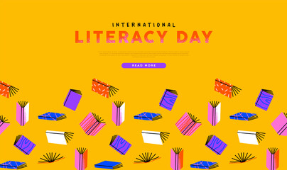 Literacy Day web template retro colorful book