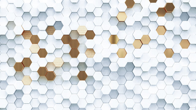 Fototapeta Abstract luxury background with golden hexagons. 3d rendering.