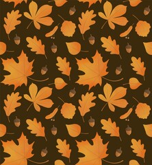 Autumn seamless background. 
Mushrooms and leaves Illustration print