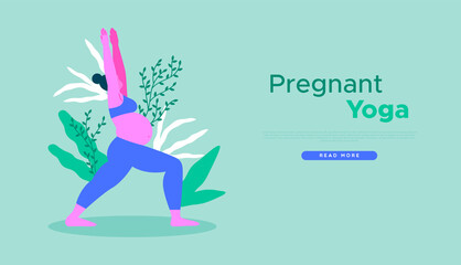 Pregnant Yoga plant leaf web template cartoon