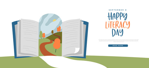 Literacy Day open book door web template concept