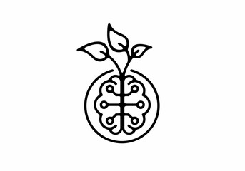 Black line art illustration of brain and leaves