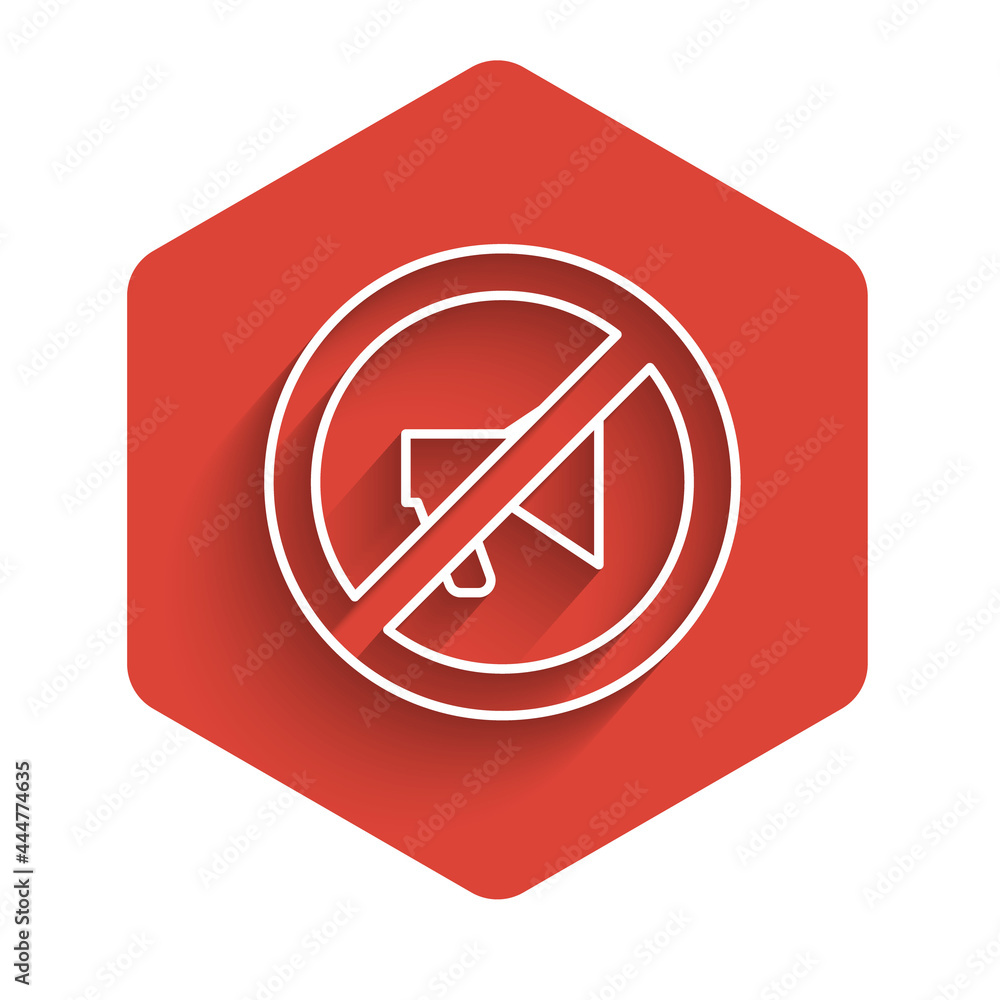 Poster white line censored stamp icon isolated with long shadow background. red hexagon button. vector