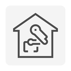 Smart home or home automation vector icon. Include robot or robotic arm. That machine, artificial intelligence or assistant for service, cleaning and cooking. Concept for futuristic, future. 48x48 px.