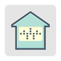 Smart home vector icon. Consist of home or house building, waveform of voice assistant or recognition. Smart technology to control device i.e. light, security, temperature and electricity.  48x48 px.
