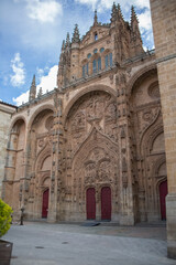 Fototapeta na wymiar Amazing detail view at the gothic ornaments facade building at the Salamanca cathedral, main entrance doors