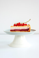 One piece of cottage cheese cake with red currant berries