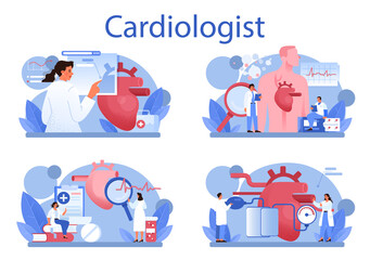 Cardiologist concept set. Idea of heart care and medical diagnostic