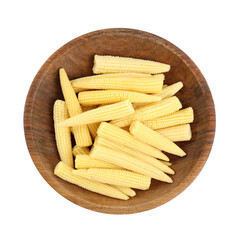 Fresh baby corn cobs on white background, top view