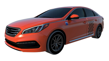 Fototapeta na wymiar Orange car taxi 1- Perspective F view white background 3D Rendering Ilustracion 3D