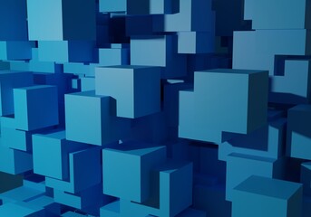 Blue geometric cube background. 3D rendering.