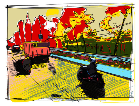 expressionistische Stra&szlig;enszenerie irgendwo in Jakarta. Vektor illustration
