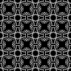  Monochrome background with abstract shaps. Regular modern black and white pattern.Abstract background for textile design, surface textures, wrapping paper.
