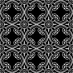  Monochrome background with abstract shaps. Regular modern black and white pattern.Abstract background for textile design, surface textures, wrapping paper.