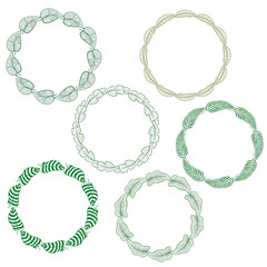 Set of round circle border frame of hand drawn tropical leaf for design