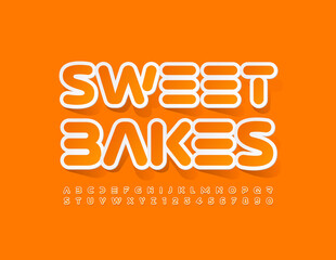 Vector tasty banner Sweet Bakes. Creative sticker Font. Abstract style Alphabet Letters and Numbers set
