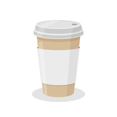A paper cup with a lid. Coffee to take away. Vector isolated on a white background.