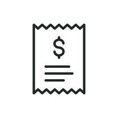 Dollar checkout receipt icon line style. Bill, payment, invoice symbol concept isolated on white background. Vector illustration