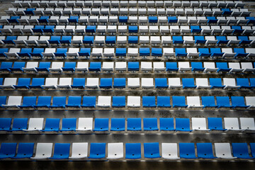 Chairs for watching football in the stadium are forbidden from spectators.concept of corona virus...