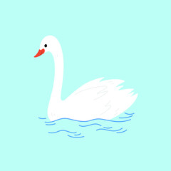 Cute swan - cartoon bird character. Vector illustration in flat style.