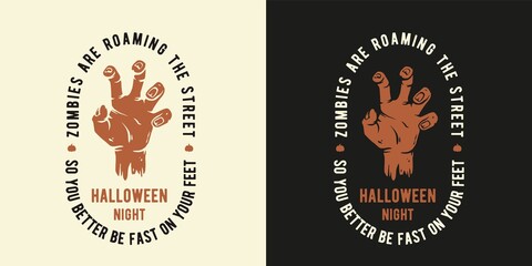 Halloween zombie hand for t-shirt halloween print. Fear or horror spooky skeleton of happy halloween for design dark walking dead party
