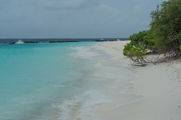 the sandy coast of a coral island in the Indian Ocean