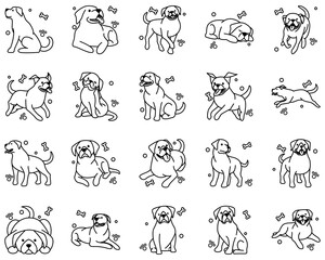 Cute Cartoon Vector Illustration icon set of a big dog. It is outline style.