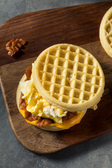 Homemade Healthy Waffle Breakfast Egg Sandwich