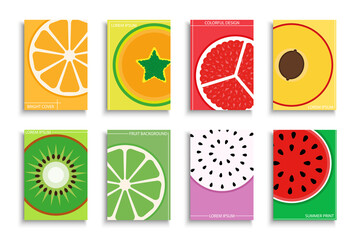 Collection of bright vector summer posters, templates, placards, brochures, banners, flyers and etc. Vibrant tropical fruit covers - obrazy, fototapety, plakaty