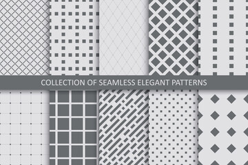 Collection of seamless geometric patterns. Gay endless textures. Monochrome unusual backgrounds