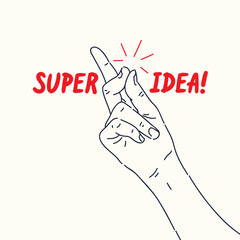 A hand gesture. The click of the thumb and forefinger of a persons hand. A modern poster for design.