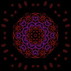 Red and Pink pattern illustration with black background.