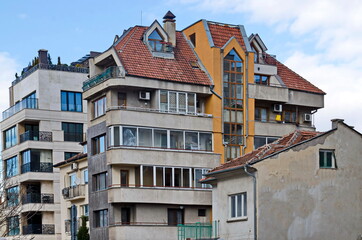 A residential neighborhood with  old and new modern contemporary houses in the center of the Bulgarian capital Sofia, Bulgaria 