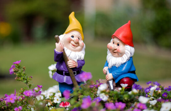 garden figures gnomes in flowers