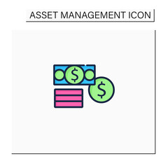 Financial assets color icon. Enterprises part assets. Financial resources. Cash, securities, debt.Contractual claim.Business concept. Isolated vector illustration