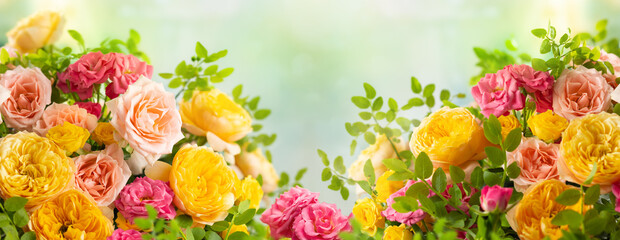 Beautiful bouquet of roses. Colorful flowers festive background.Floral concept.