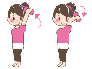 [美容・健康]ダンベルを持ってエクササイズをしているお団子頭の女性