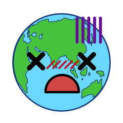 困惑している表情のついた擬人化の地球キャラクターのイラスト