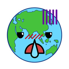 鼻水が出て困っている表情のついた擬人化の地球キャラクター困っている