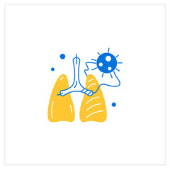 Covid pneumonia flat icon. Virus caused lungs blockage. Concept of frequent corona virus effects, acute respiratory damage and system complications. Vector illustration