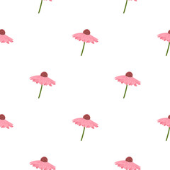Decorative seamless isolated pattern with pink gerbera flower print. Isolated floral backdrop.
