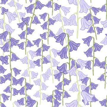 Nature seamless pattern with meadow bell flowers elements print. Blue print. Isolared artwork.