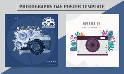 happy world photography day. poster, flyer, banner, greeting cards, or print. vector template.