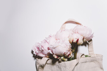 top view of peonies in a bag 