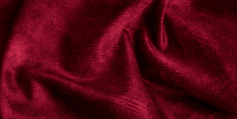 Crinkled red cotton fabric with visible texture