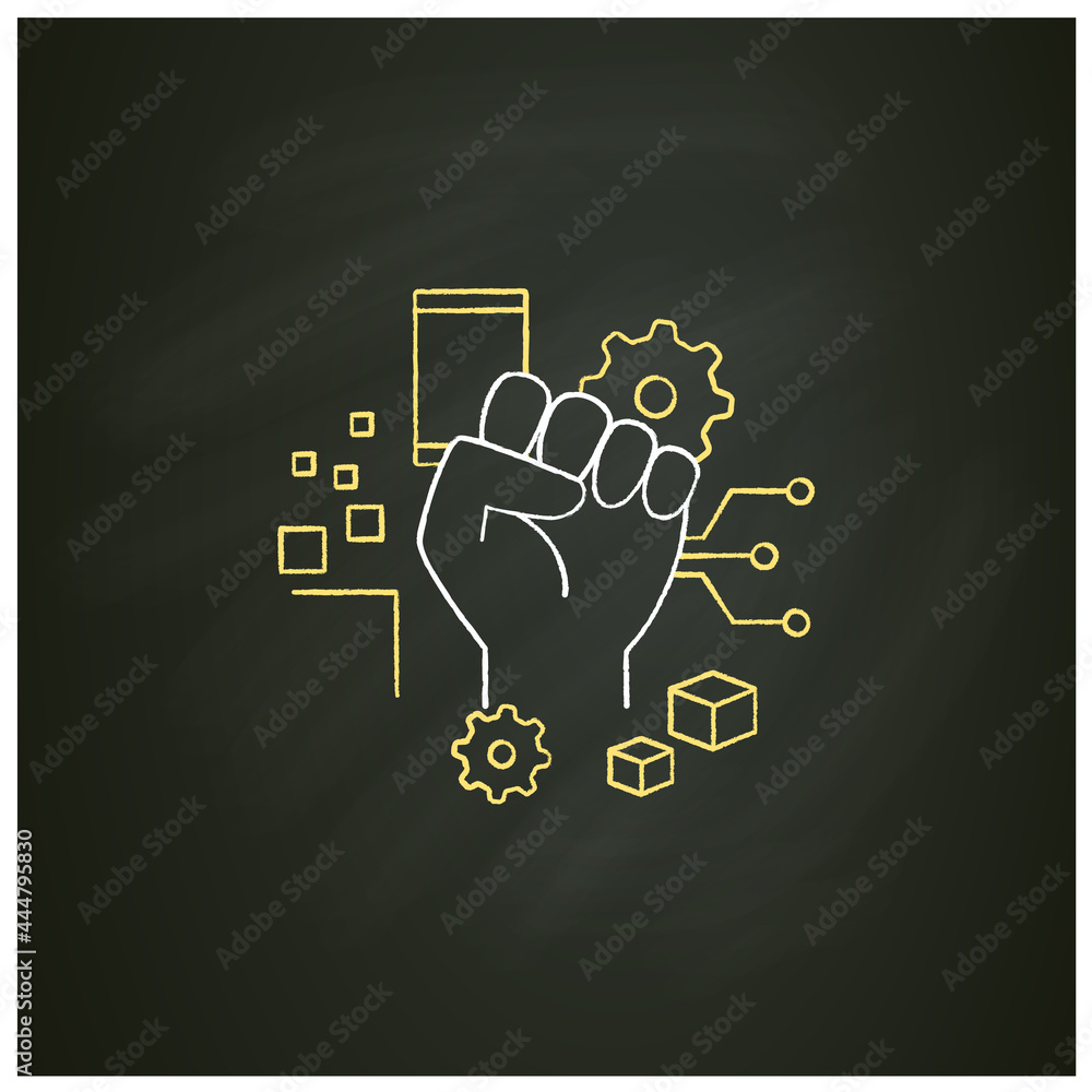 Aufkleber digital revolution chalk icon. fist up. support transition from analog technologies. digital transfo