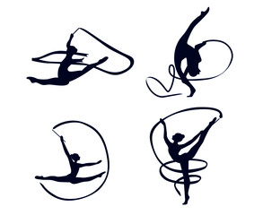 sets Rhythmic Gymnastics sport design 2020 games abstract vector illustration symbols signs icons